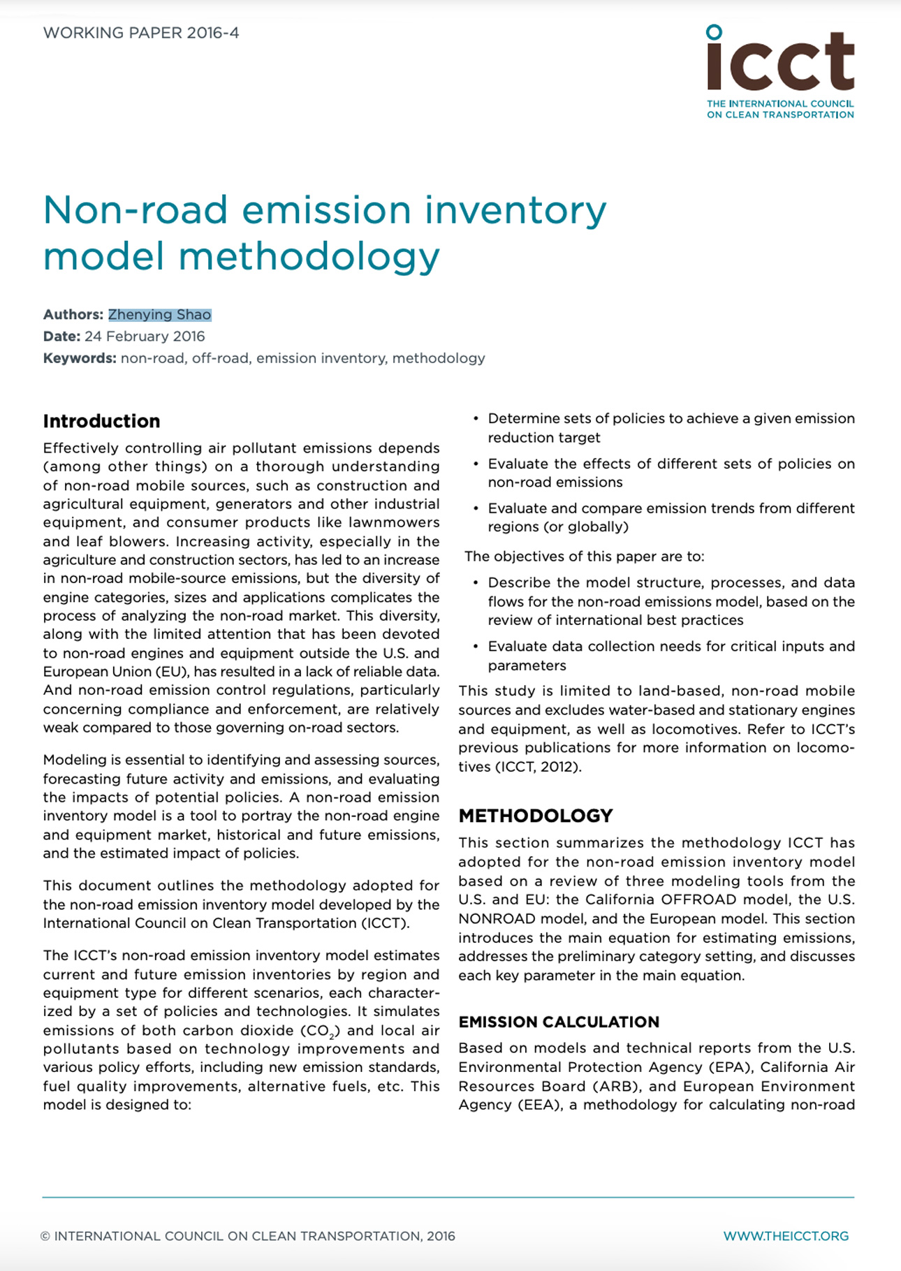 Non-Road Emission Inventory Model Methodology