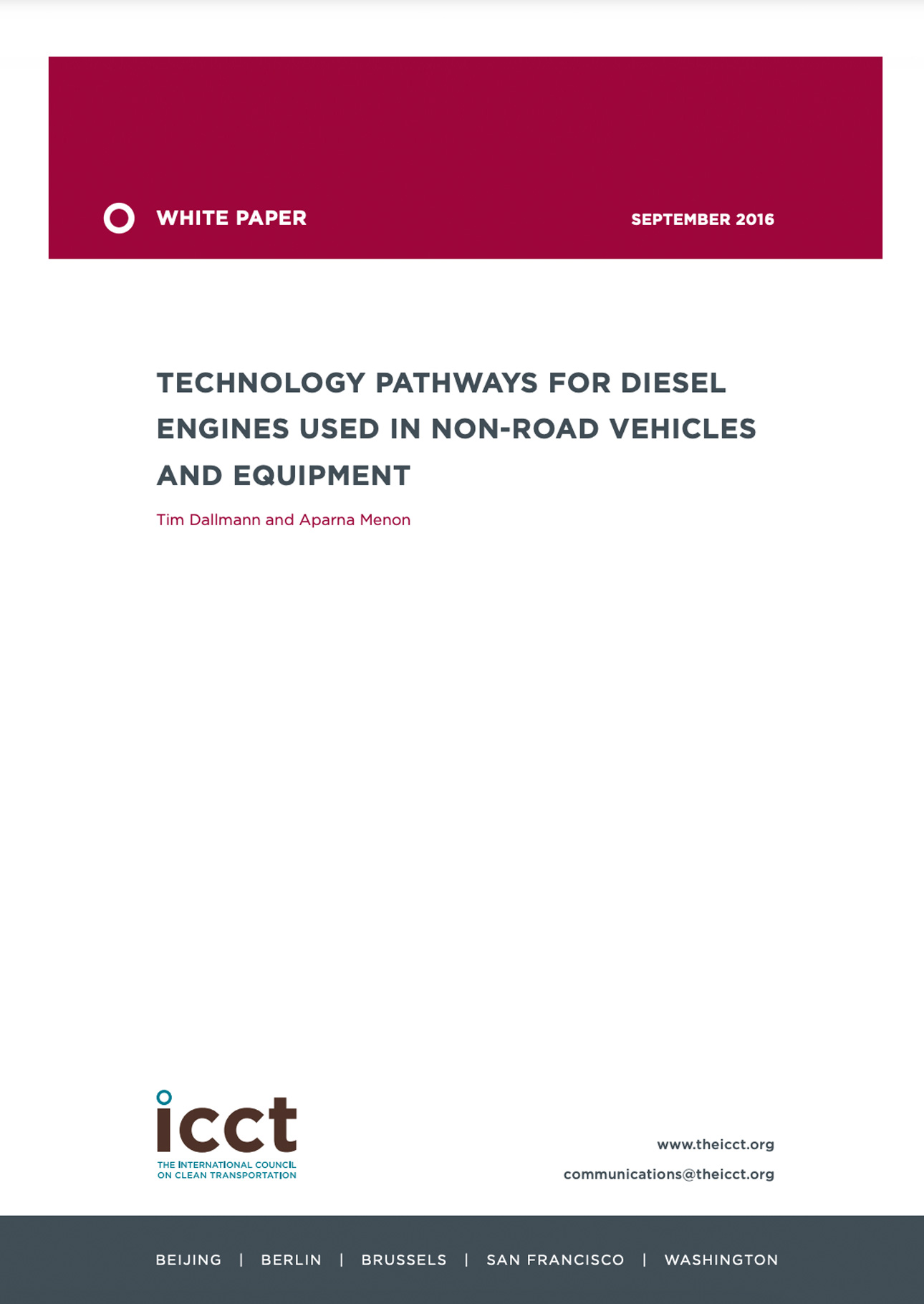 Technology pathways for diesel engines used in non-road vehicles and equipment