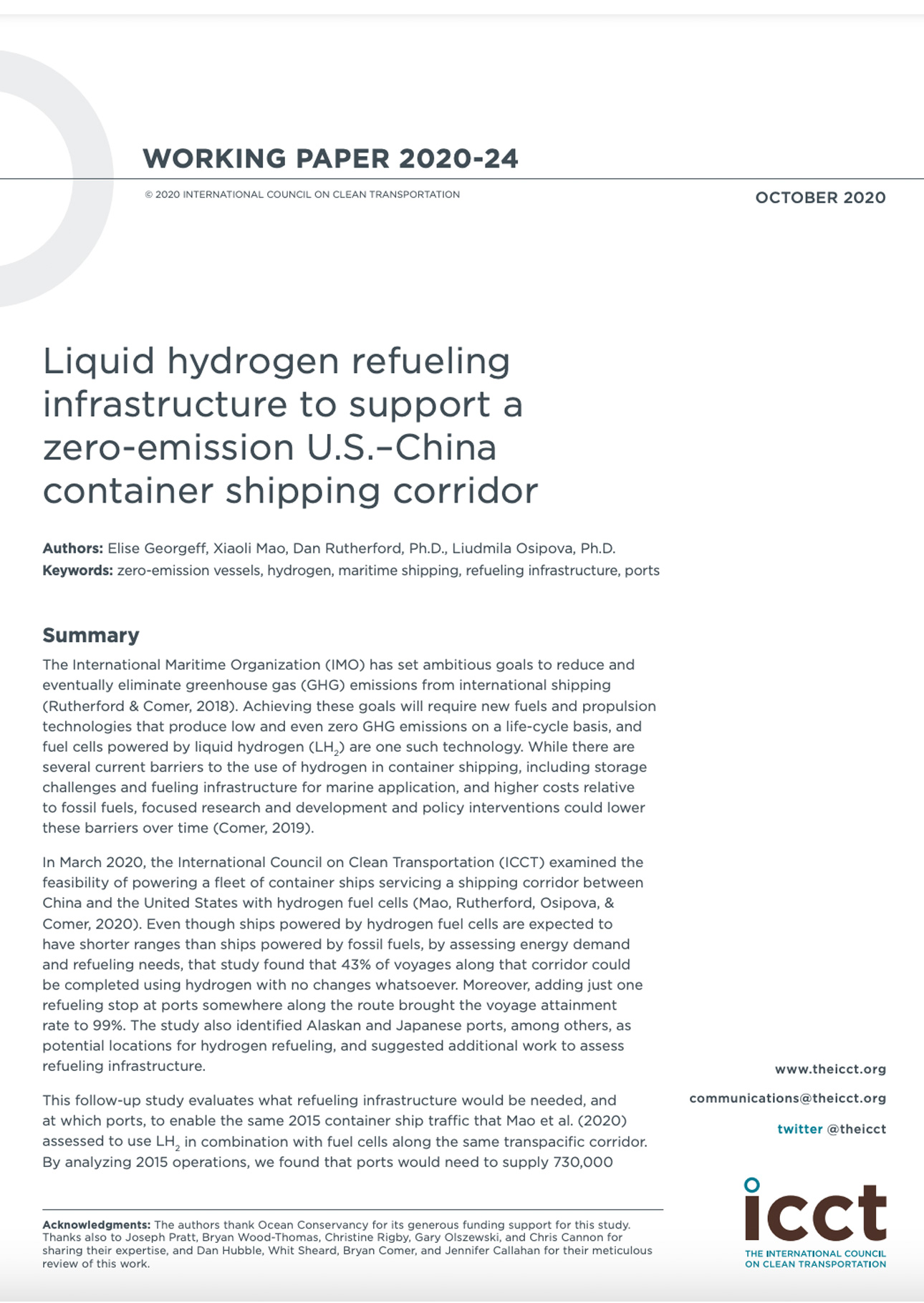 Liquid Hydrogen Refueling Infrastructure to Support A Zero-emission U.S.–China Container Shipping Corridor