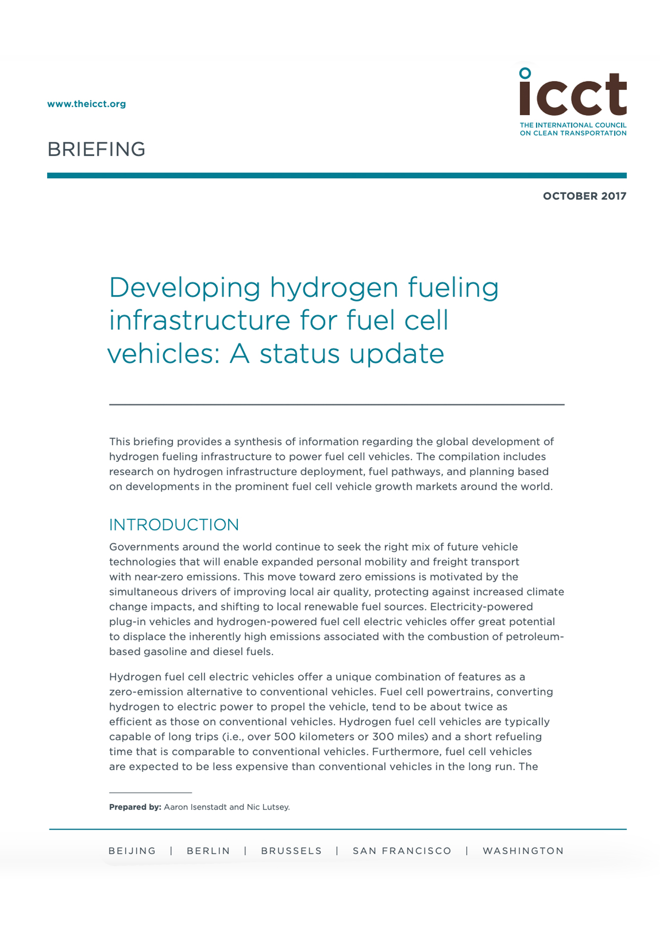 Developing hydrogen fueling infrastructure for fuel cell vehicles: A status update