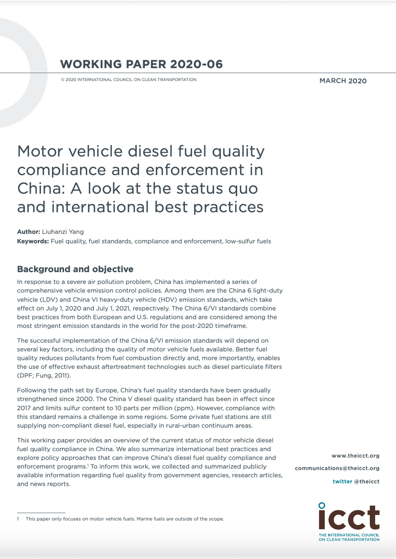 Motor Vehicle Diesel Fuel Quality Compliance and Enforcement in China: A look at the status quo and international best practices