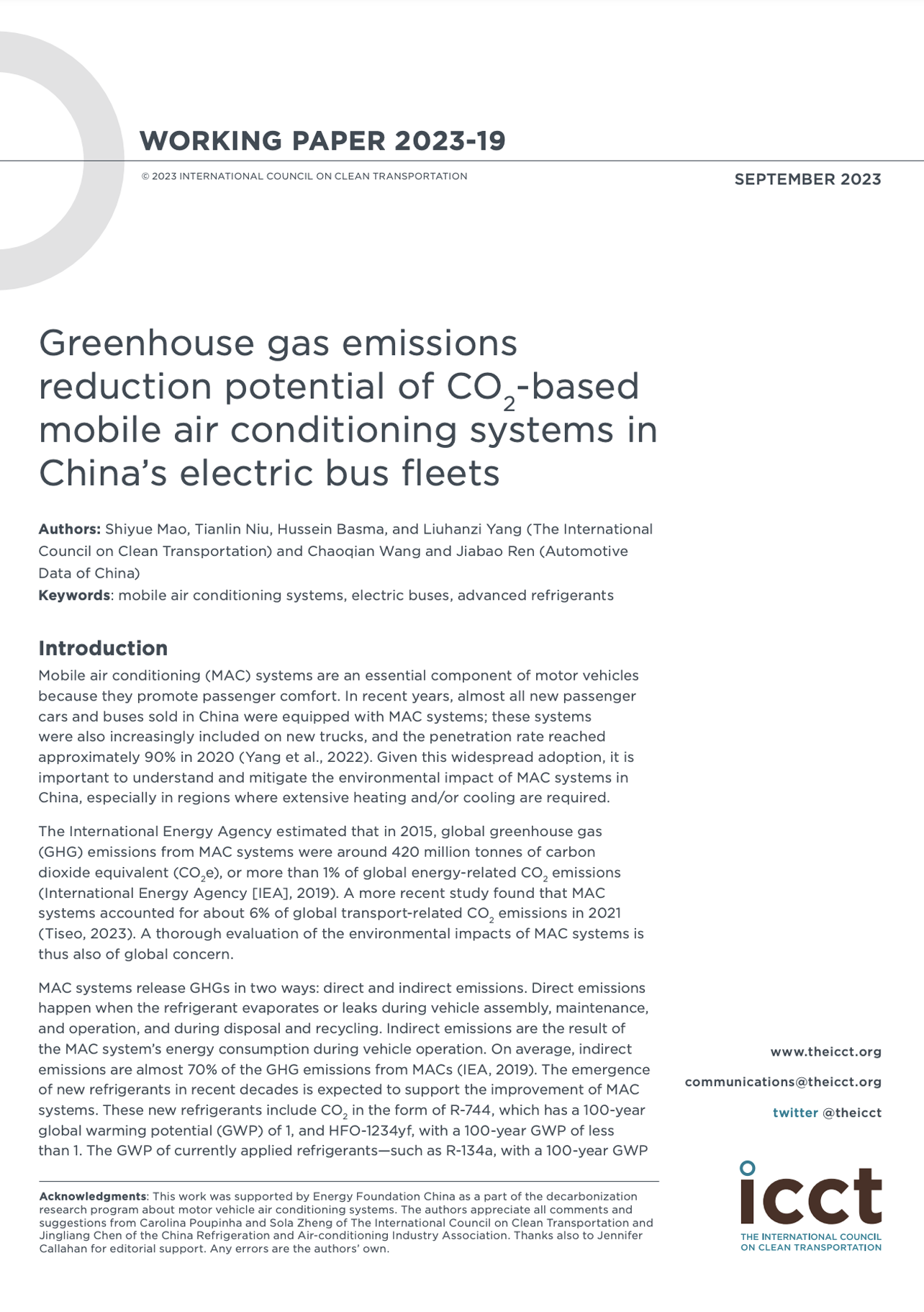 Greenhouse Gas Emissions Reduction Potential of CO₂-Based Mobile Air Conditioning Systems in China’s Electric Bus Fleets